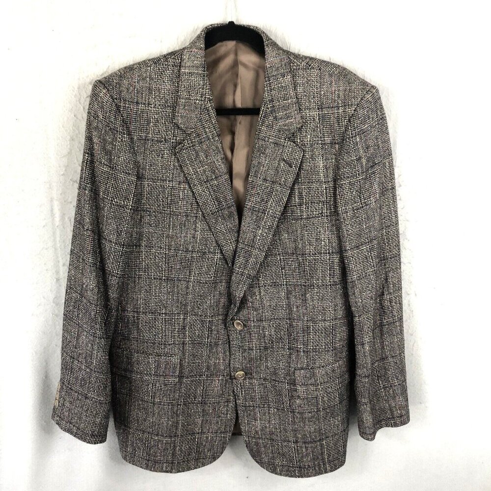 Vintage  MW Blazer Mens 41R Black White Glenn Plaid 100% Silk Jacket Sport Coat